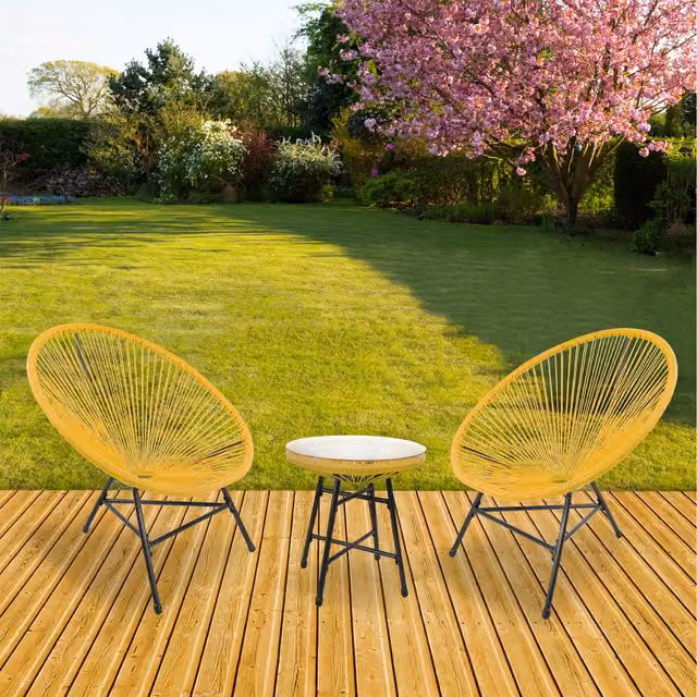 RayGar 3-Piece Bistro Egg Designer String Chair Garden Set in Yellow