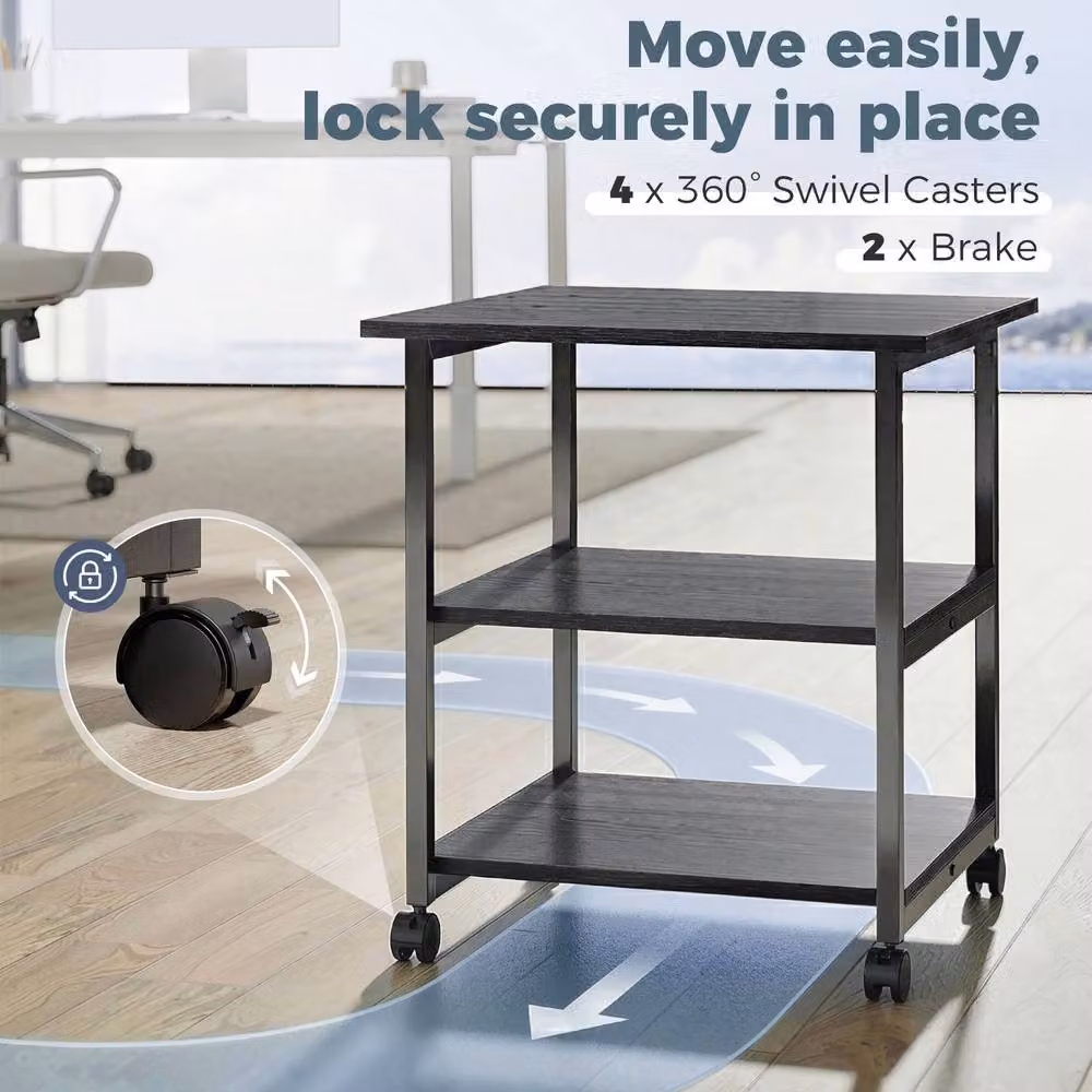 STILVORA 3-Tier Metal Printer Stand with Wheels in Black – 7