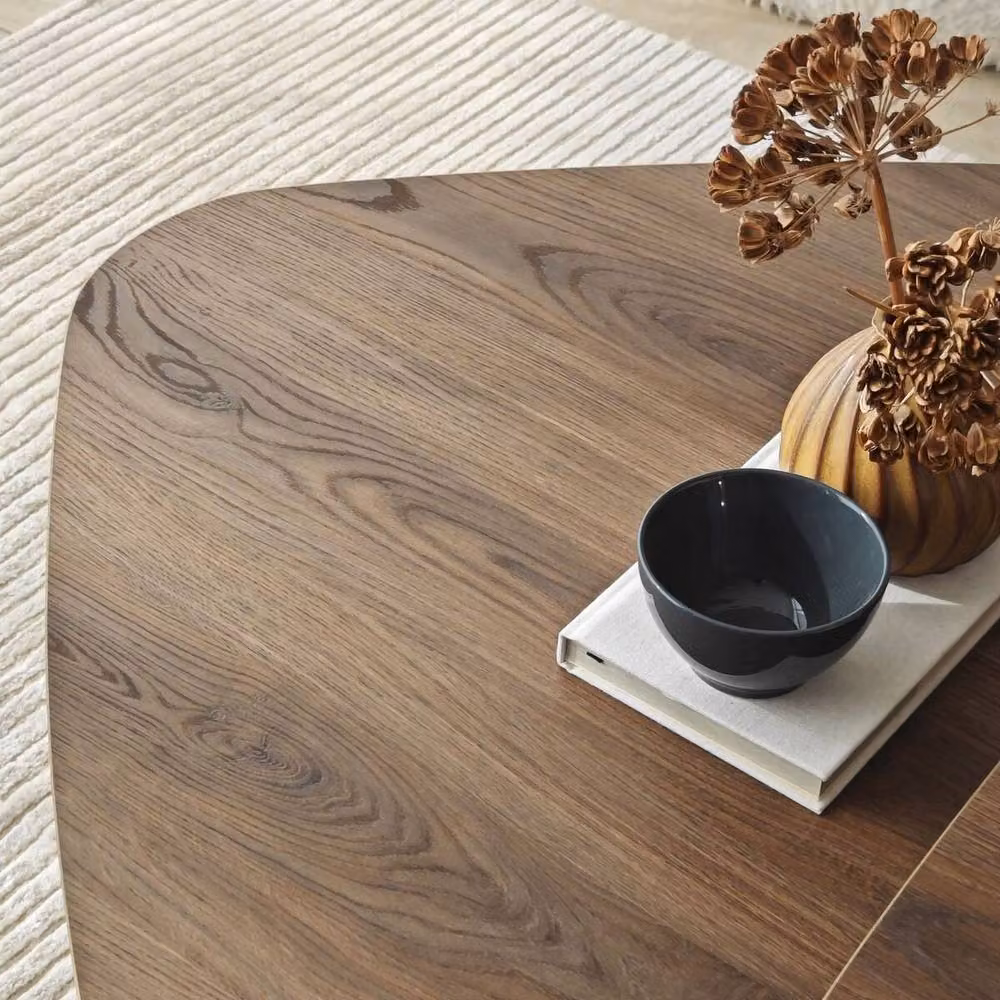 CALICOSY Set of 2 Triangular Coffee Tables with Rounded Edges in Brown Walnut, W/D/H: 60 x 60 x 35 cm – 3