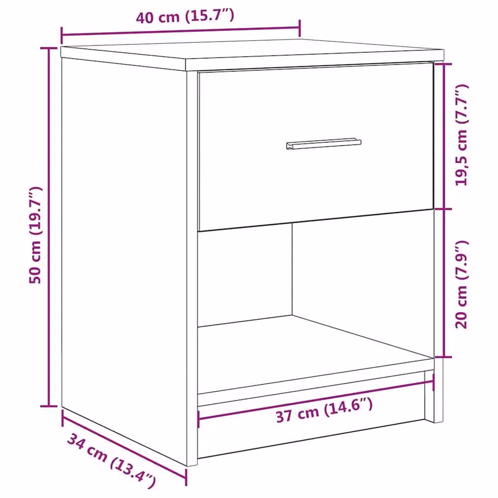 Berkfield Home Durable Bedside Cabinet with Drawer in Smoked Oak Brown, W/D/H: 40 x 34 x 50 cm – 7