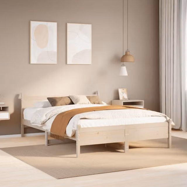 Berkfield Home Solid Wood Pine Bed Frame in Brown, W/D/H: 140 x 200 cm – 1