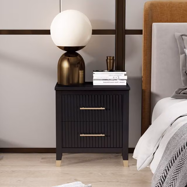 Biasi 2 Drawer Bedside Table in Black