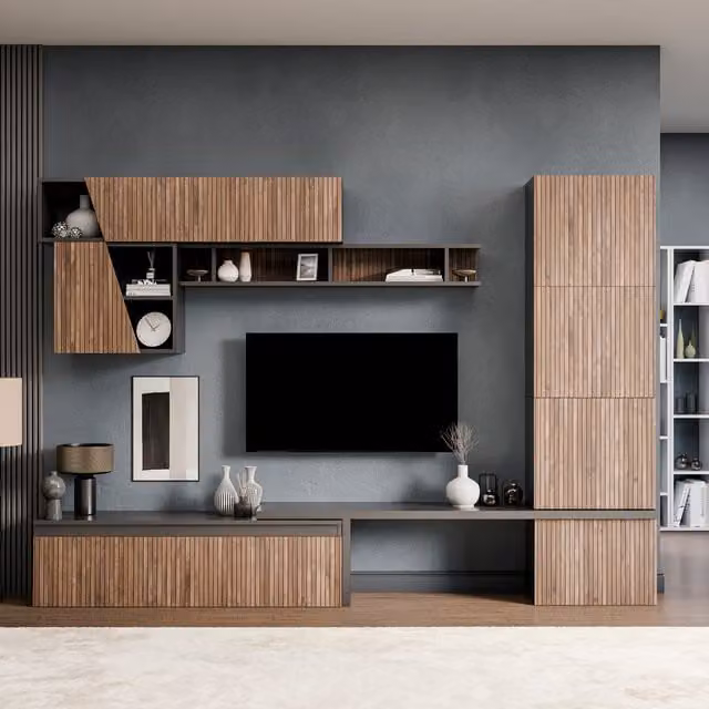 Decorotika Reims Wall Mounted Modern Entertainment Center in Black and White Glossy Finish
