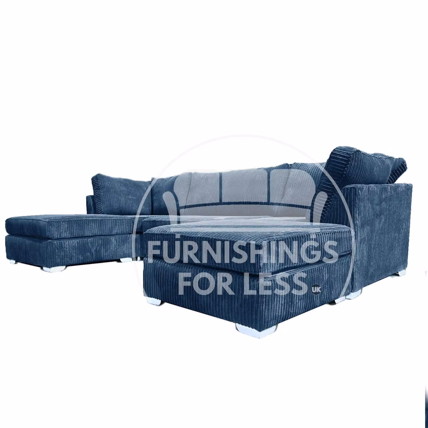 Furnishings For Less UK Bishop U-Shaped 5 Seater Large Sofa in Blue with Matching Ottoman and Removable Covers – 3
