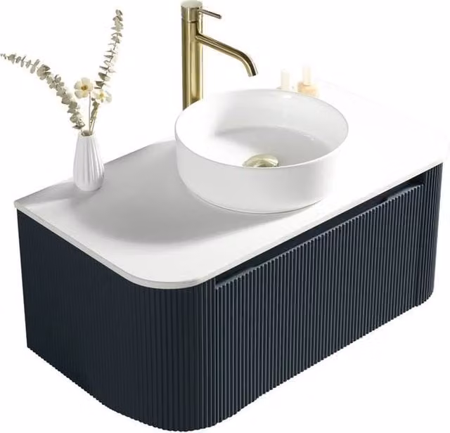 Bathroom Kingdom Flauto Midnight Wall Hung Basin Vanity in Blue, Width: 87 cm