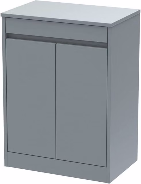 Balterley Handleless 2 Door Floor Standing Bathroom Vanity Unit with Worktop, Coastal Grey, W/D/H: 62 x 39.5 x 83.5 cm – 1