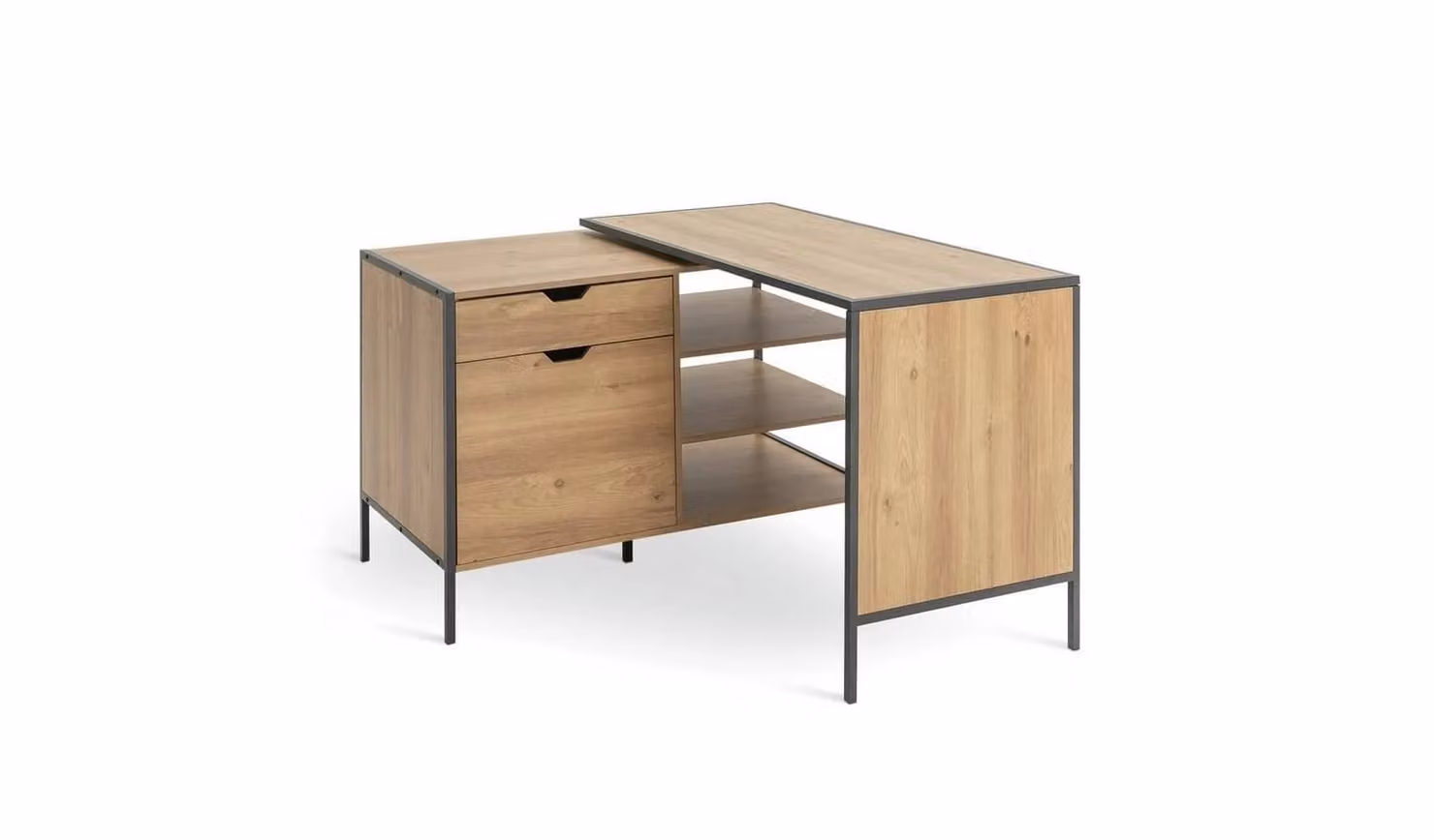 Loft Living Brown Industrial Secretary Desk with Rotating Top and Enclosed Cabinet, W/D/H: 124 x 60 x 79 cm