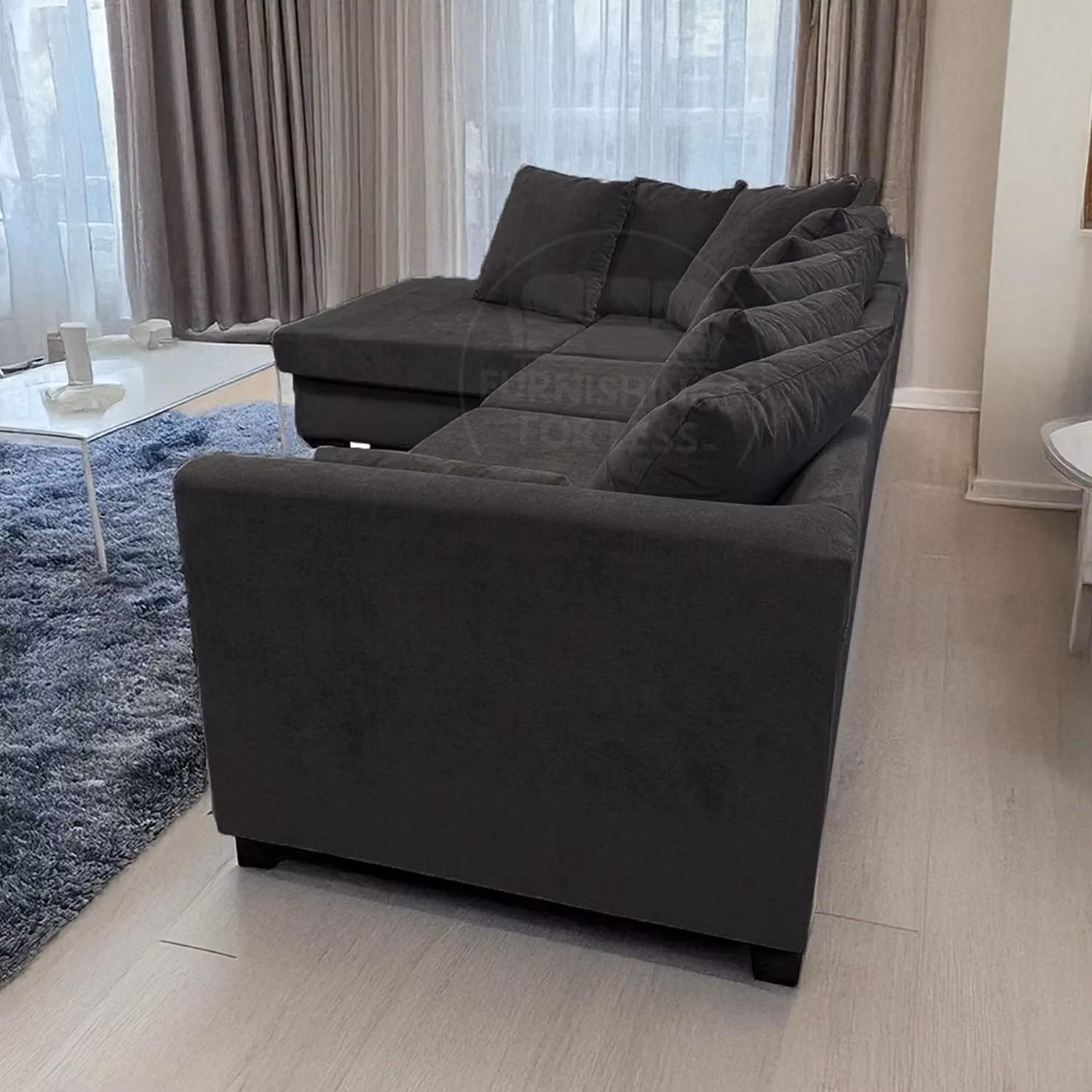 Furnishings For Less UK Casper Chenille Large 5 Seater L Shaped Corner Sofa, Left Hand Facing, Black – 4