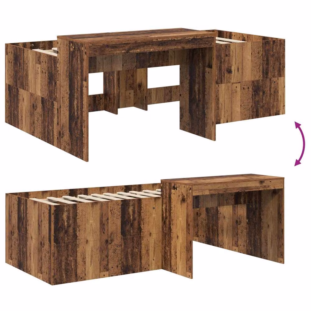 Berkfield Home Kids High Bed Frame with Desk in Brown Old Wood, W: 75 cm, L: 190 cm – 6
