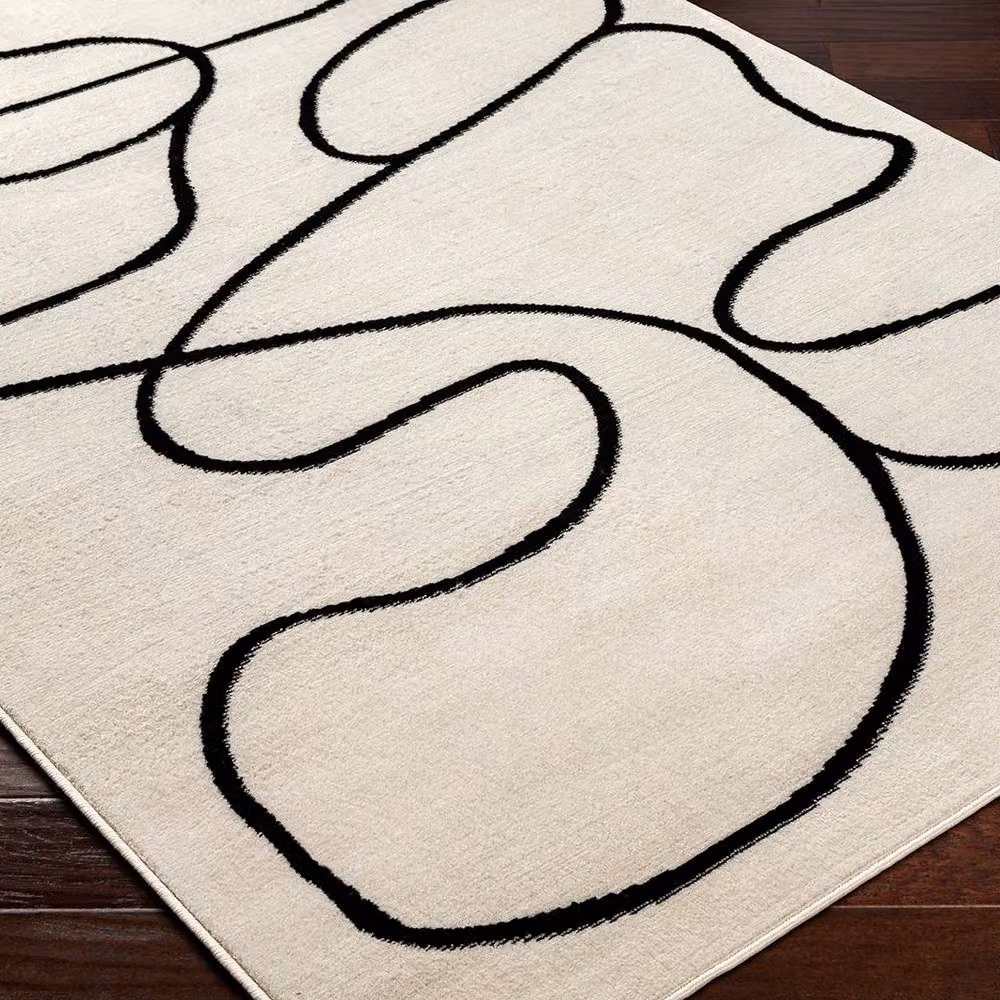 Livabliss Pisa Modern Abstract Rectangular Rug in White, Black and Beige, W/D/H: 80 x 150 x 0.6 cm – 7