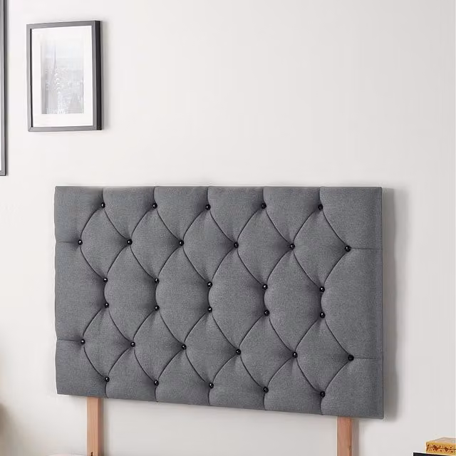 Somnior Beds Ltd Savoy Plush Velvet Superking Divan Headboard in Grey with Geometric Design
