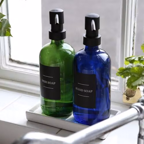 Harbour Housewares Glass Soap Dispensers with Labels, Pack of 2, 500ml, Orange with Black Labels – 5
