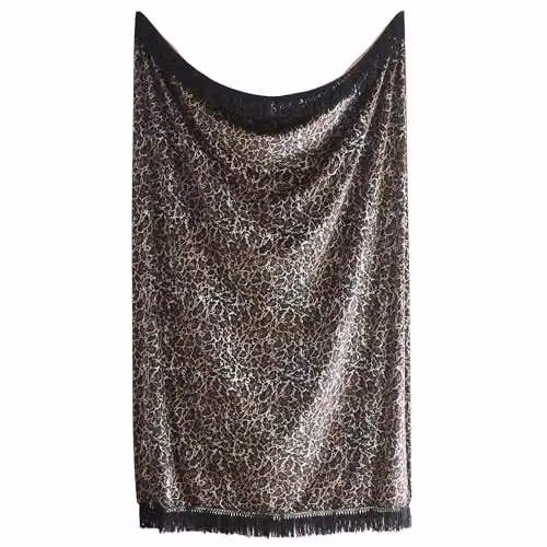 Laurence Llewelyn-Bowen Gold Leopard Print Velvet Throw with Fringes, W: 130 cm, D: 180 cm – 1