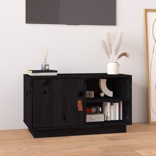 Berkfield Home Black Rustic Solid Wood Pine TV Cabinet W/D/H: 70 x 34 x 40 cm – 1