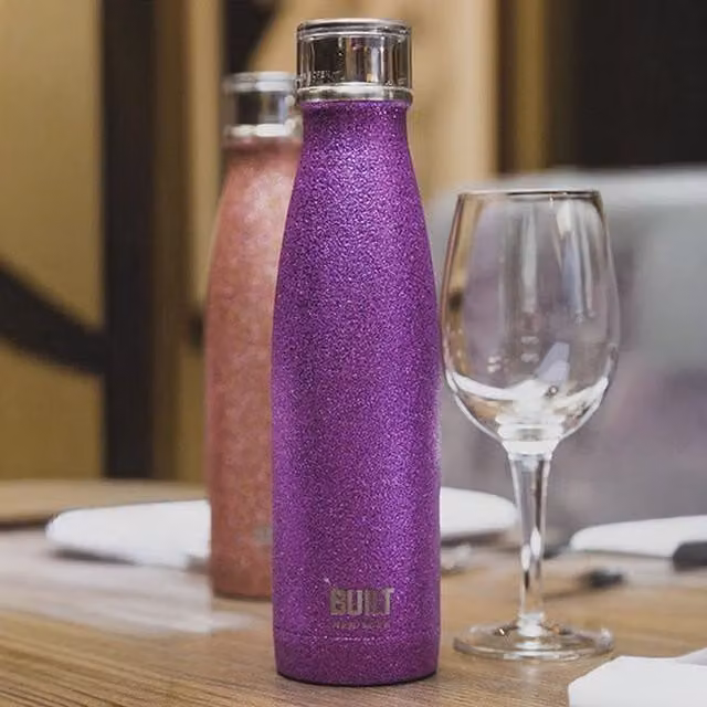 Built Vacuum Insulated Stainless Steel Water Bottle, 500ml, Purple Glitter and Pink