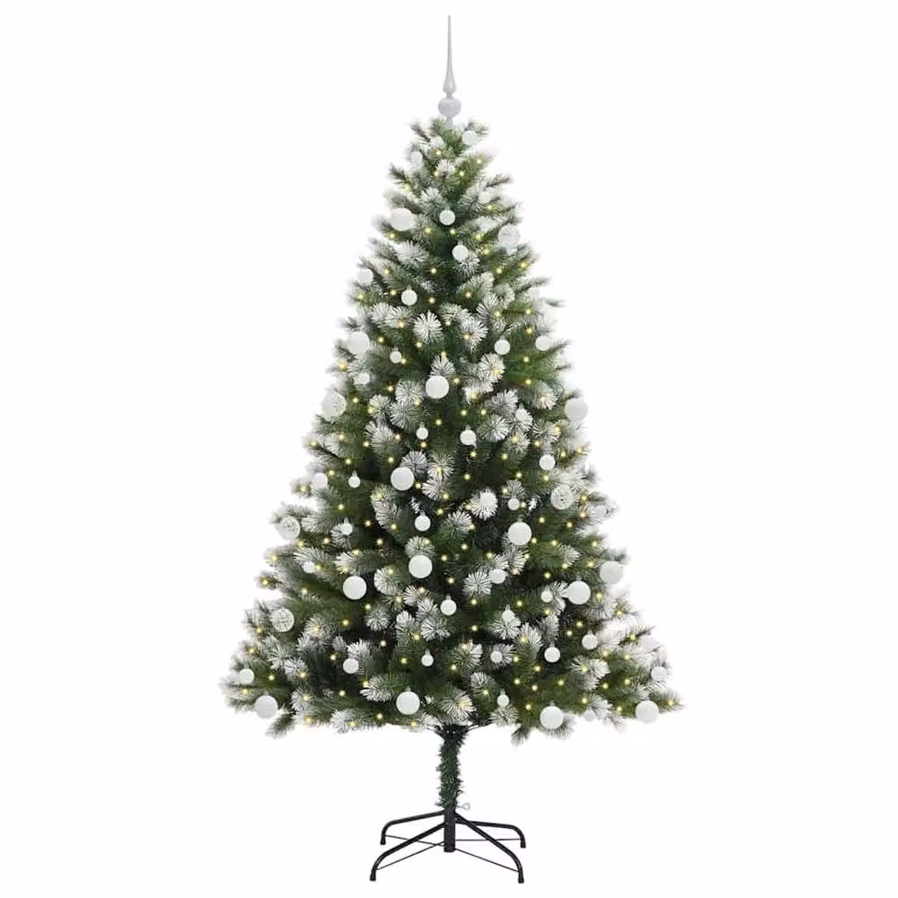 Berkfield Home Artificial Hinged Christmas Tree with Flocked Snow, Green, Height: 180 cm – 3