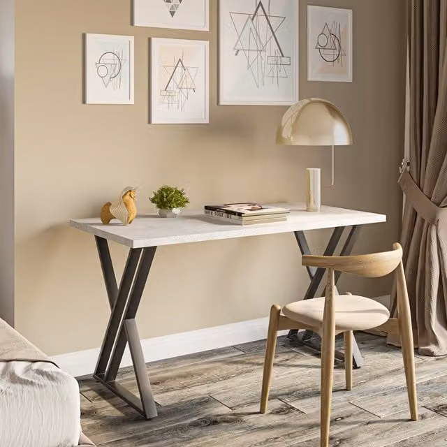 Shefa Line New York Rectangular Dining Table in White and Grey Craft Oak