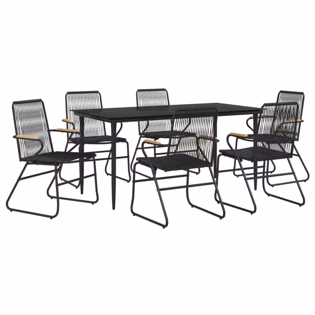 Berkfield Home 7 Piece Modern Garden Dining Set in Black PVC Rattan with Glass and Metal Details