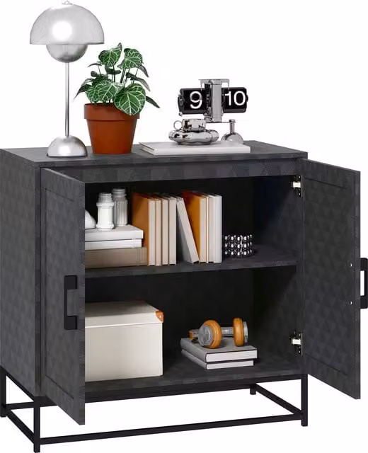 HOMCOM Modern Black Freestanding Sideboard Storage Cabinet with Adjustable Shelf and 2 Doors for your Living Room or Kitchen – 1