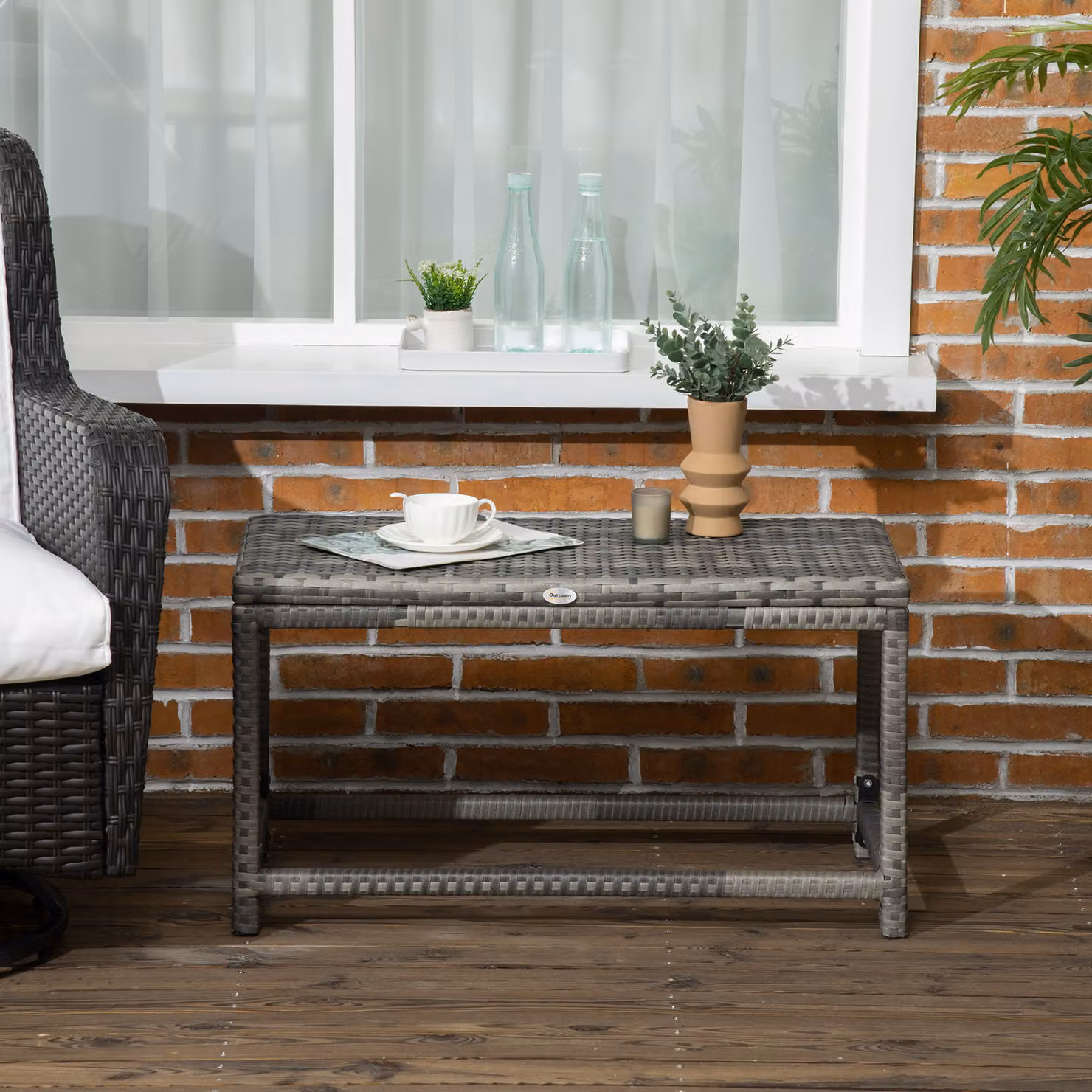 Outsunny Grey Polyrattan Outdoor Coffee Table with X-Shape Support and Underneath Storage – 7