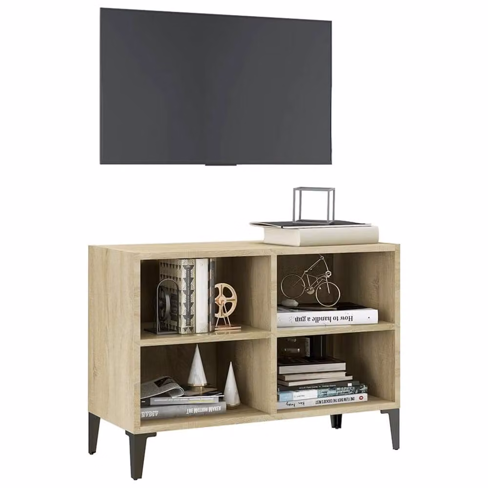 Berkfield Home Industrial TV Cabinet in Sonoma Oak and Beige with Metal Legs, W: 69.5 cm, D: 30 cm, H: 50 cm – 3
