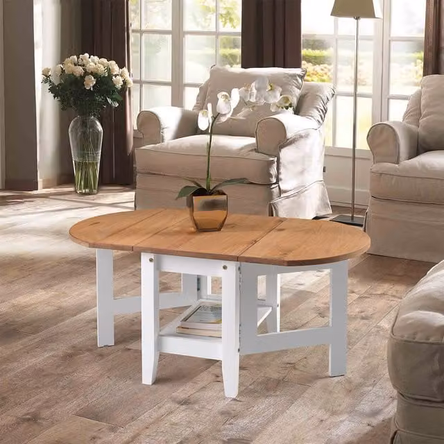 Seconique Santos Drop Leaf Coffee Table in White and Distressed Waxed Pine