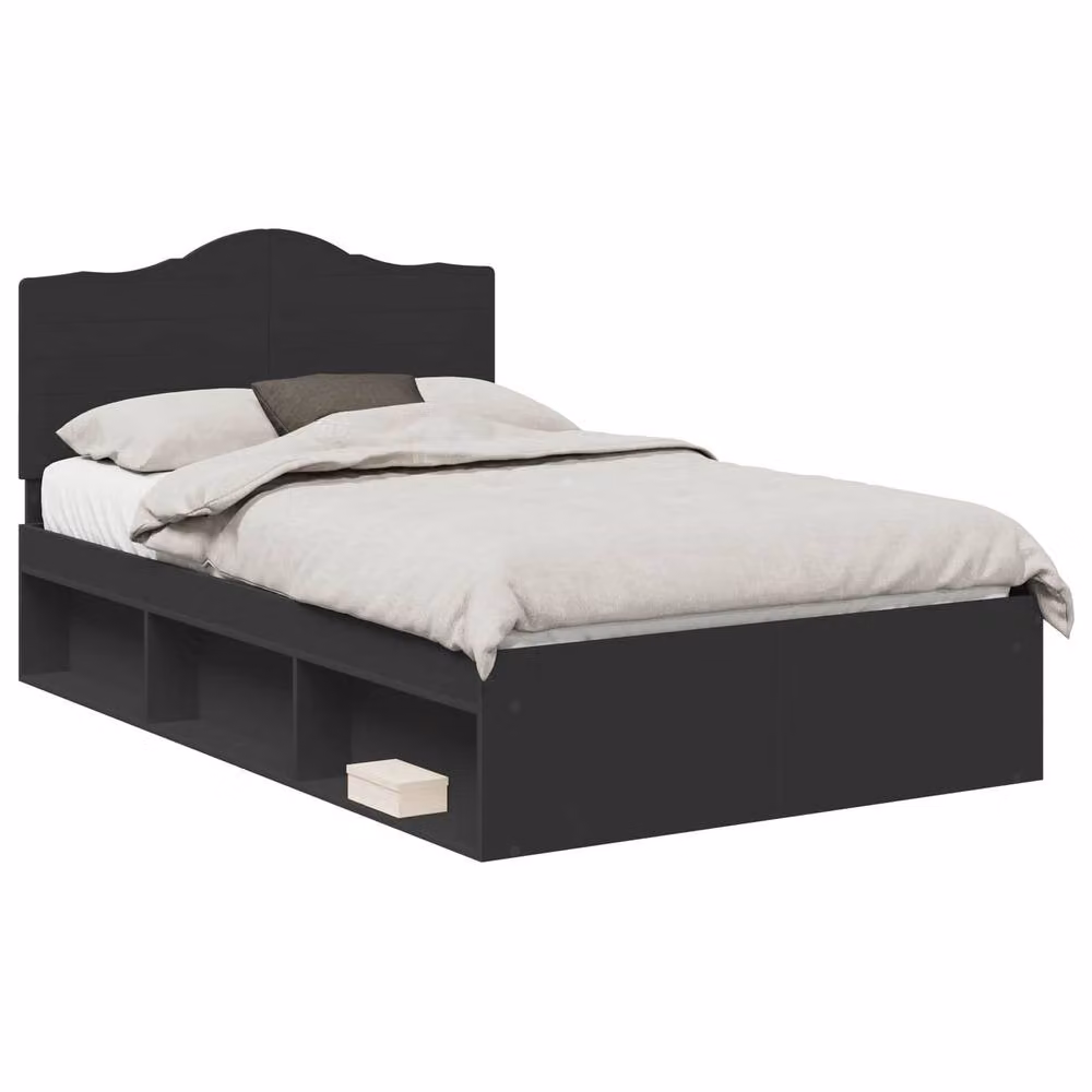 Berkfield Home Modern Black Bed Frame with Headboard in Pine Wood, W/D/H: 120 x 200 cm – 2