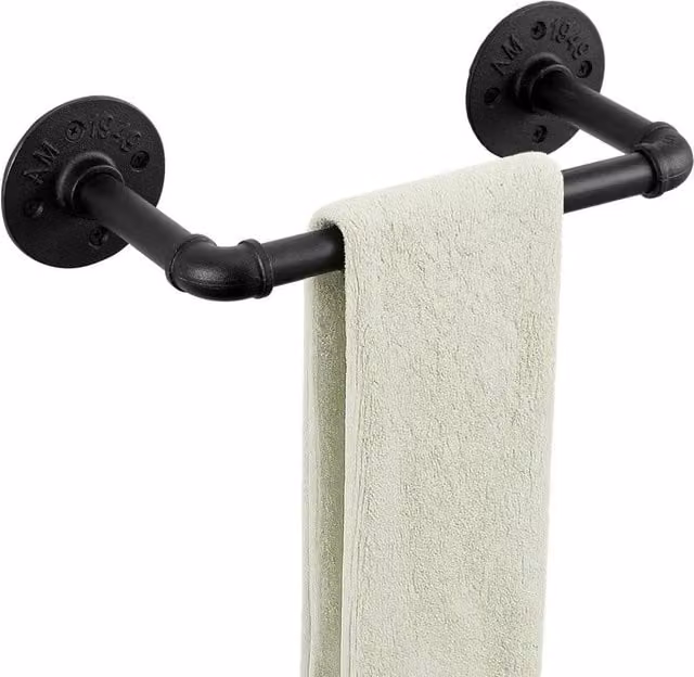 EONLION Industrial Metal Wall Mounted Towel Rail and Clothes Hanger, Black, W: 100 cm, D: 30 cm – 1