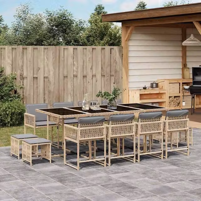 Berkfield Home 13 Piece Poly Rattan Garden Dining Set with Beige Cushions