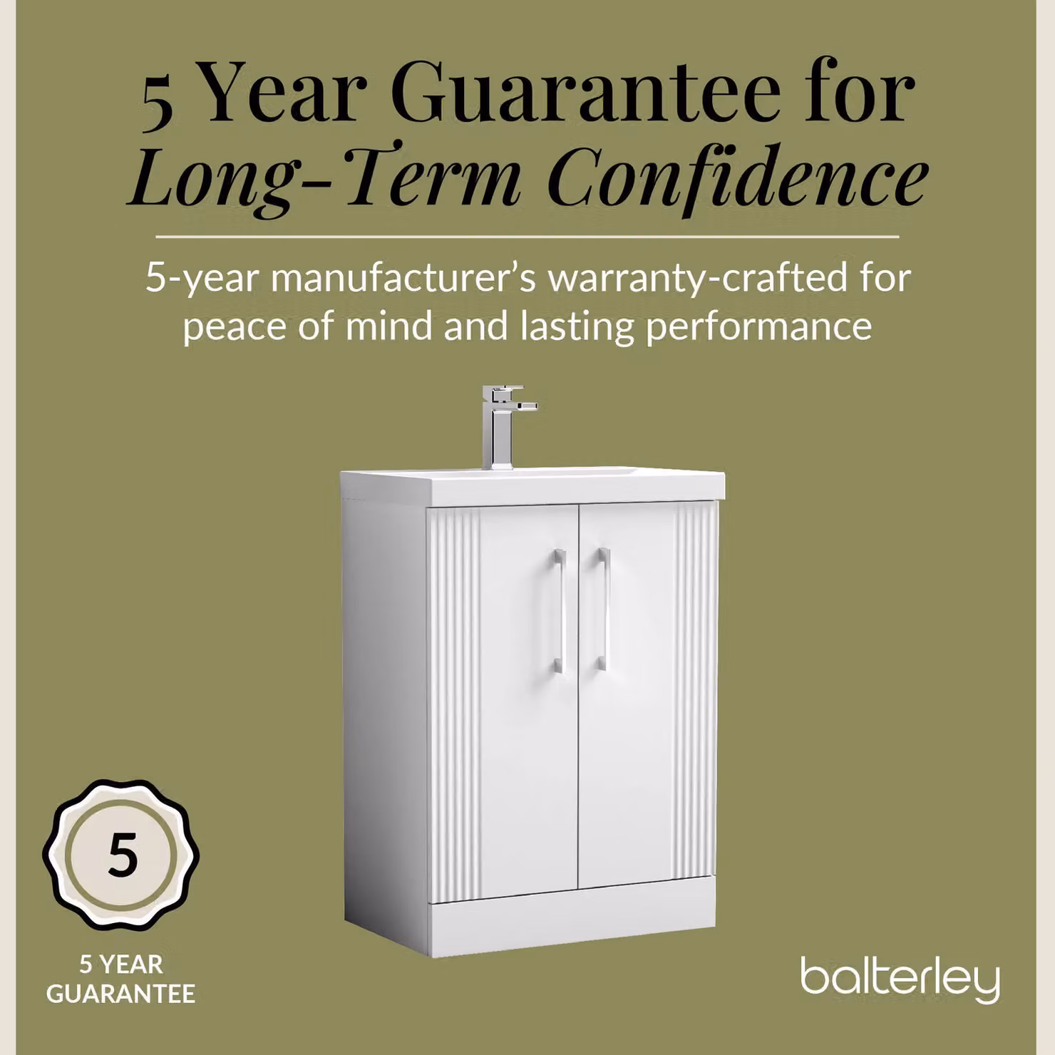 Balterley Floor Standing 2 Door Vanity Unit with Mid-Edge Basin, White, W: 60 cm, H: 85 cm – 2