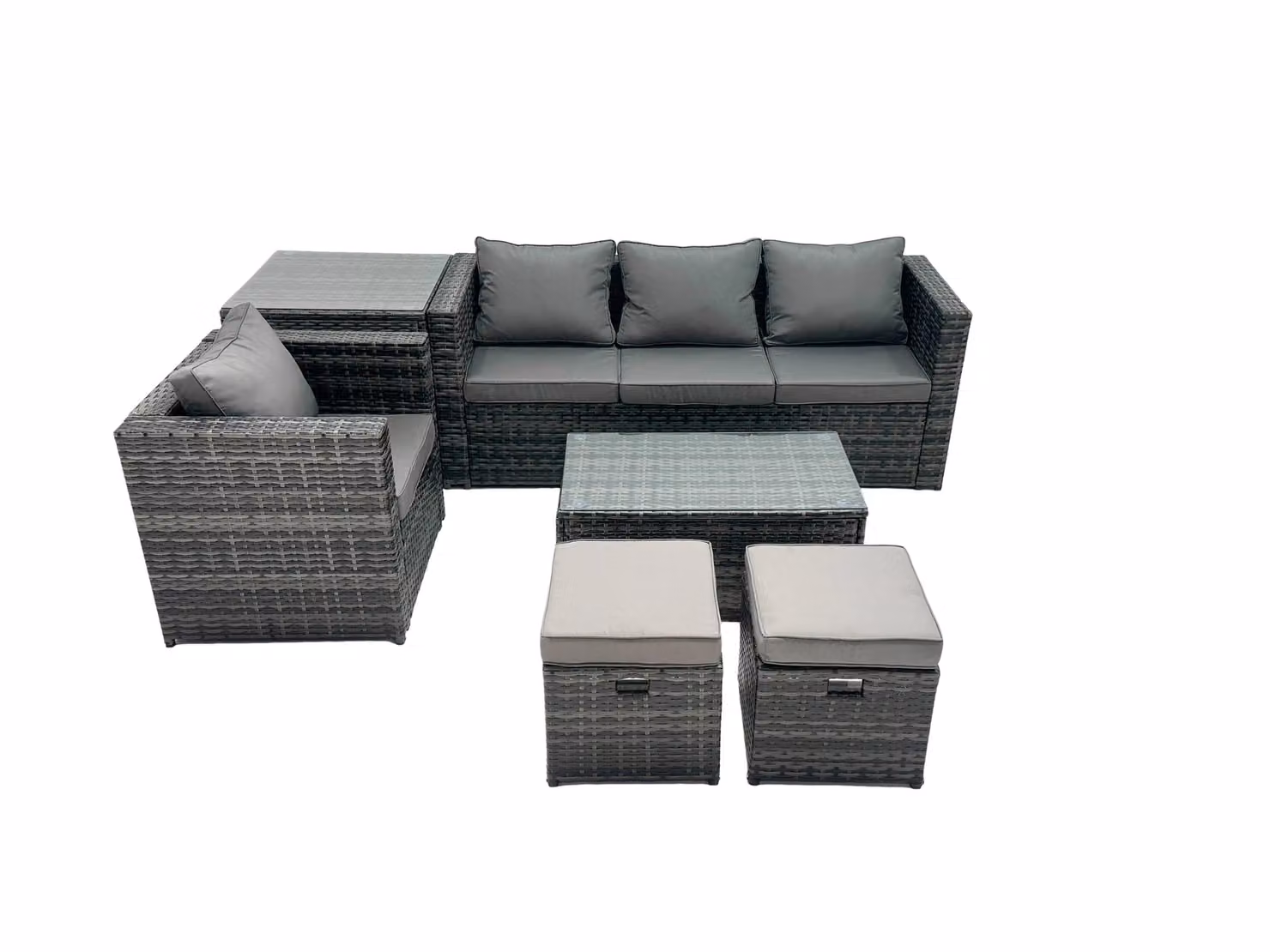 Fimous Modern Outdoor Garden Furniture Set in Dark Grey featuring 3 Seater Sofa, Coffee Table, Side Table and 2 Ottomans – 2