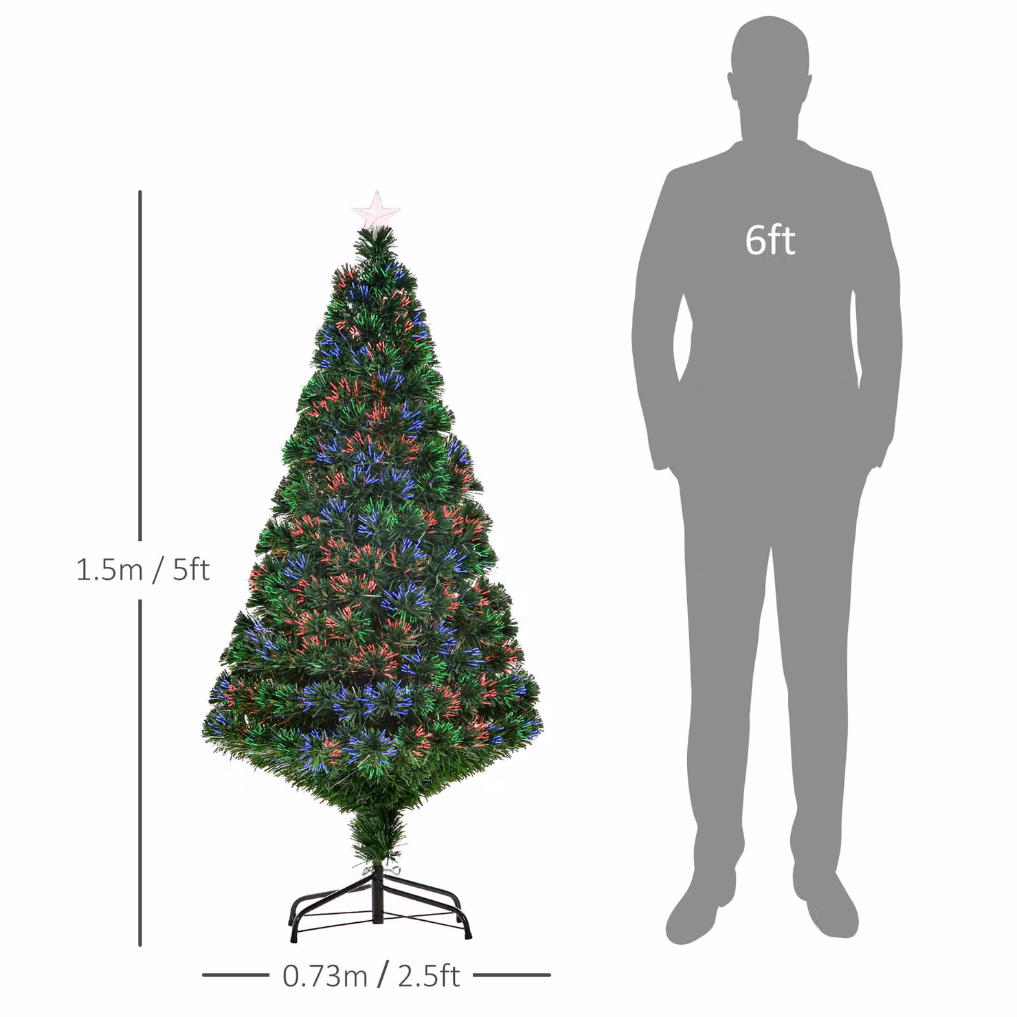 HOMCOM 5ft Green Pre-Lit Multi-Colour Fibre Optic Artificial Christmas Tree – 3