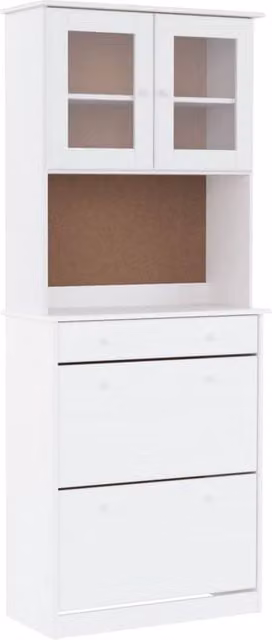 Berkfield Home ALTA White Highboard in Solid Pine with Glass Doors, W/D/H: 77 x 35 x 188 cm