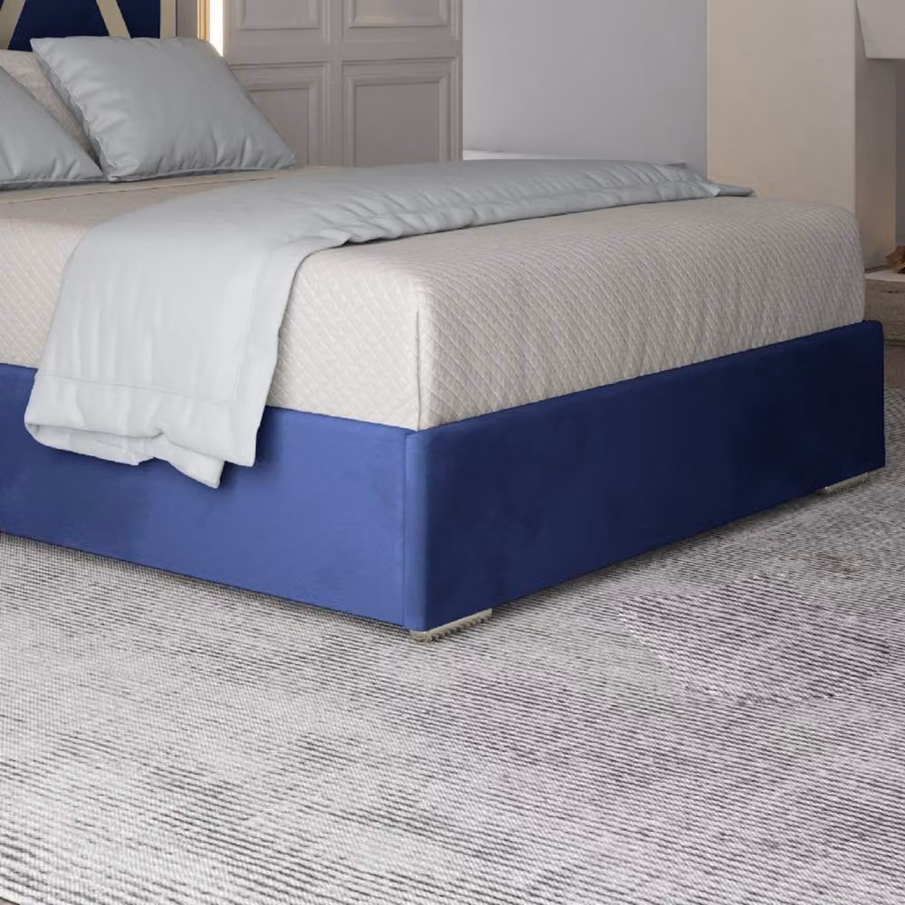 KDMD Erdington Super King Upholstered Soft Velvet Designer Bed Frame in Blue with Metal Details, H 189 cm x W 200 cm x D 127 cm – 5