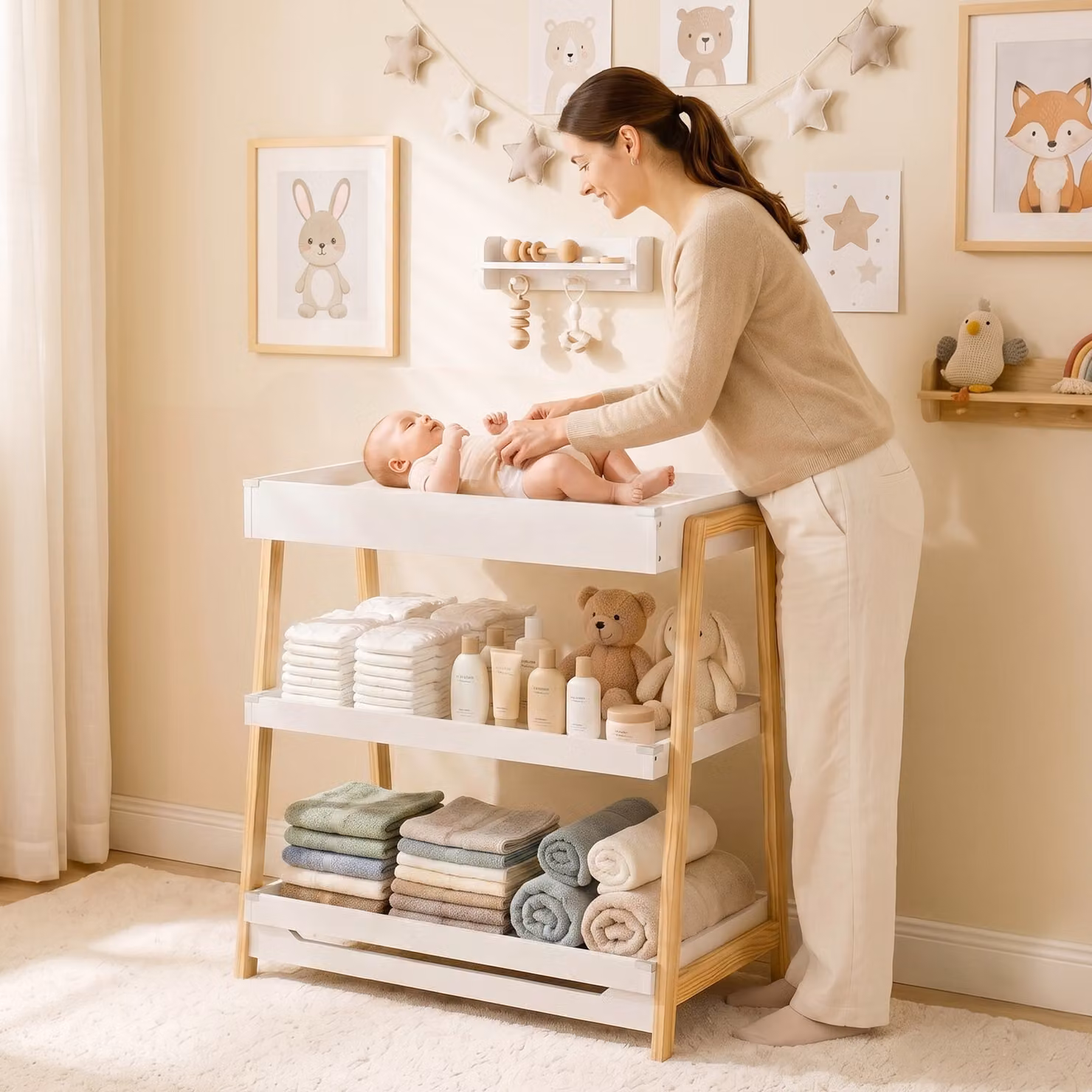 AIYAPLAY Baby Changing Table with 2 Storage Shelves and Waterproof Changing Mat, White – 2