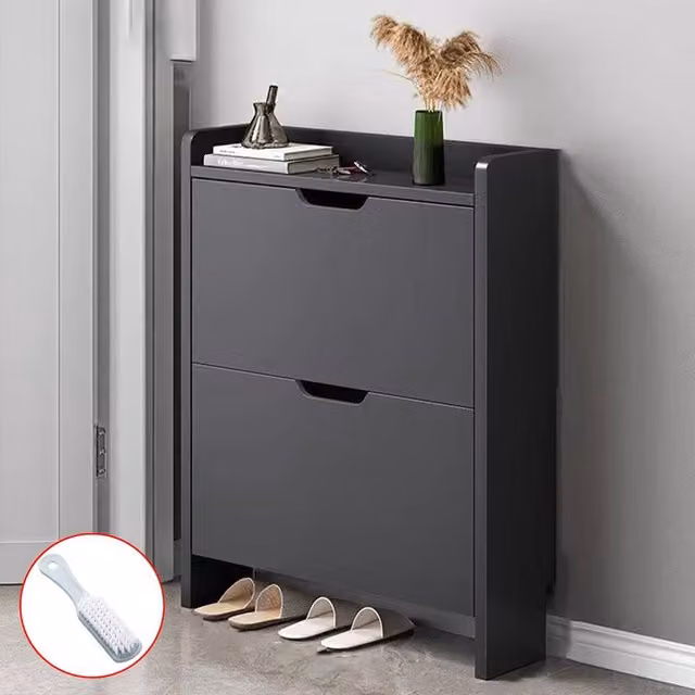 Ventryn Modern Black Wooden Shoe Cabinet with 2 Tilt-Out Drawers – 1