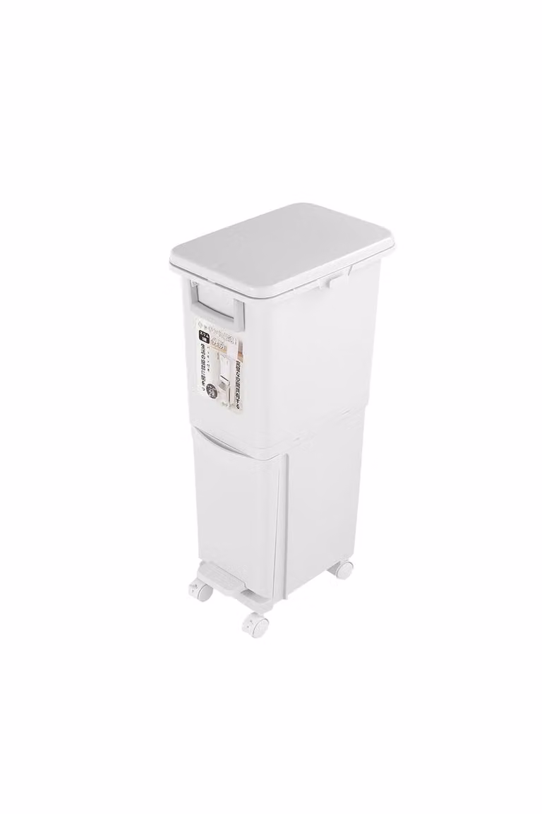 Garden Sanctuary 29L Double-Layer Plastic Rubbish Bin with Lid and Removable Inner Bucket in White