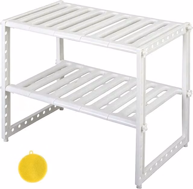 Ventryn 2 Tier Extendable Adjustable Under Sink Rack in White