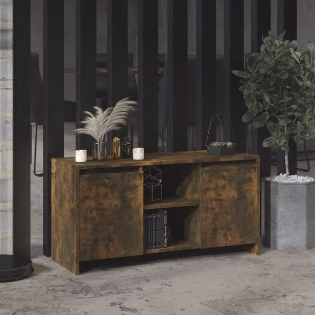 Berkfield Home Smoked Oak TV Cabinet in Brown, W/D/H: 102 x 37.5 x 52.5 cm – 1