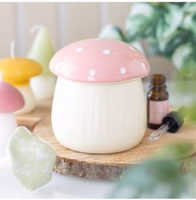 KDMD Pink Mushroom Ceramic Oil Burner and Aromatherapy Diffuser for Tealights