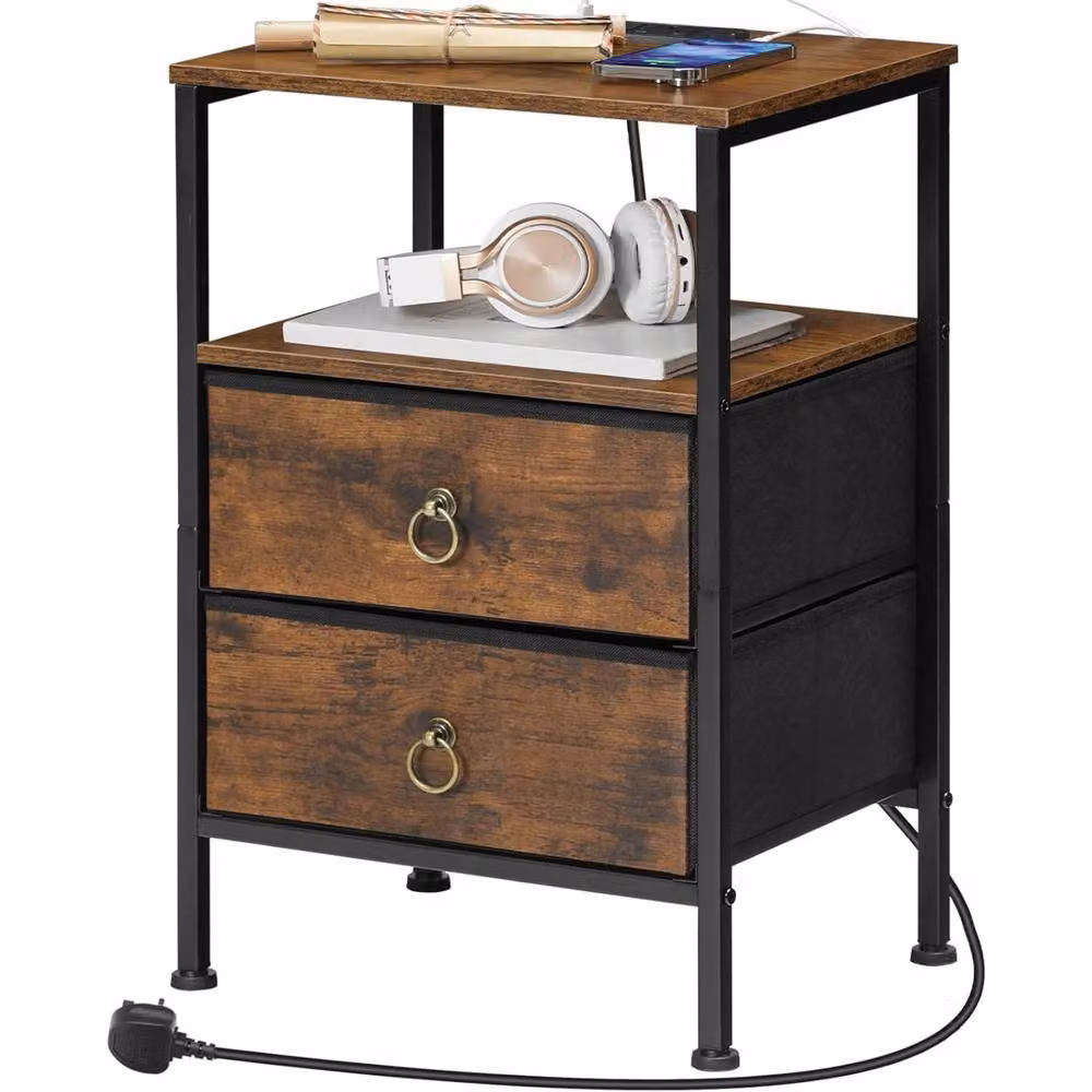 FURNOS Smart Bedside End Table with Drawers and USB Ports, Brown, W/D/H: 40 x 30 x 60 cm – 6