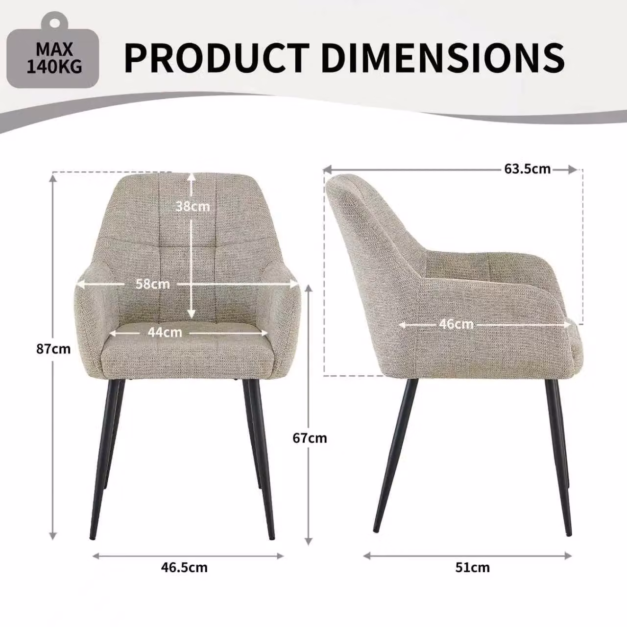 SONARA Set of 4 Ergonomic Modern Dining Chairs in Brown Chenille Fabric – 2