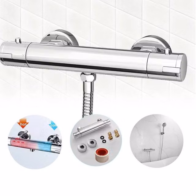 SPETLEK Modern Exposed Thermostatic Shower Mixer with 1/2 inch Outlet in Silver Chrome – 1