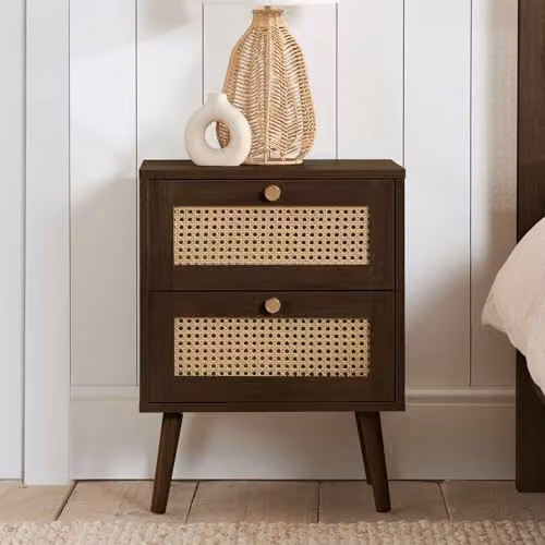 Birlea Croxley 2 Drawer Rattan Bedside Table in Walnut – 2
