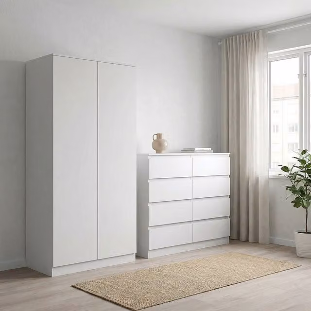 FWStyle Stora Scandinavian Matt White 2 Door Double Wardrobe with Soft Close and Push to Open, H 180 x W 80 x D 50 cm – 3