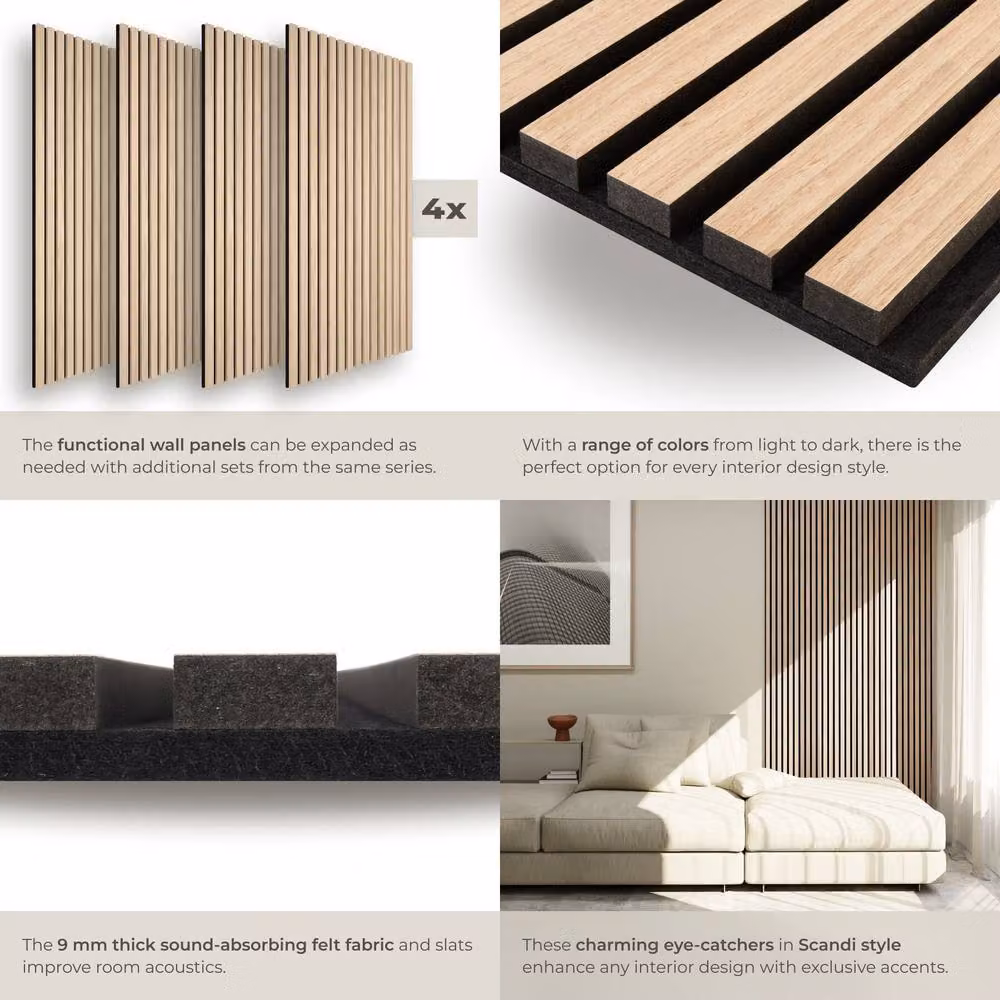 tectake Sound-Absorbing Acoustic Panels in Brown Wood-Look MDF and Textile – 4