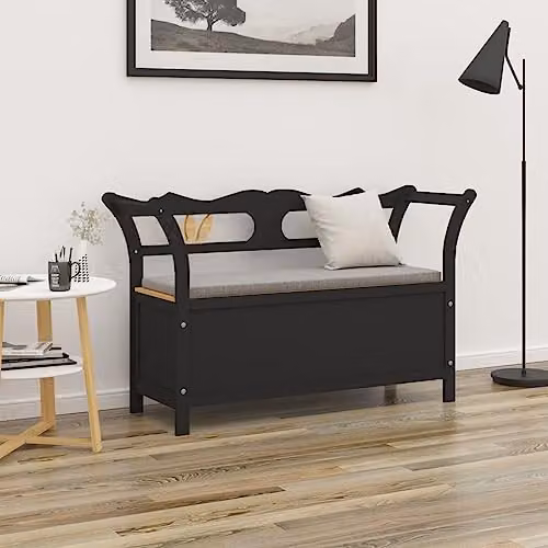 vidaXL Modern Black Solid Fir Wood Bench with Armrests W/D/H: 107 x 45 x 75.5 cm – 2