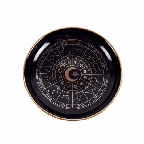 Something Different Wholesale Black and Gold Astrology Wheel Ceramic Trinket Dish