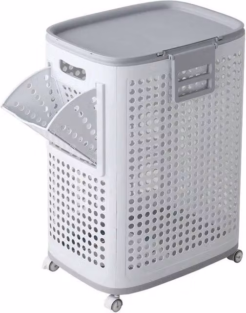 Kelvenix White Laundry Hamper with Side Caddy, W/D/H: 42 x 33 x 60.5 cm