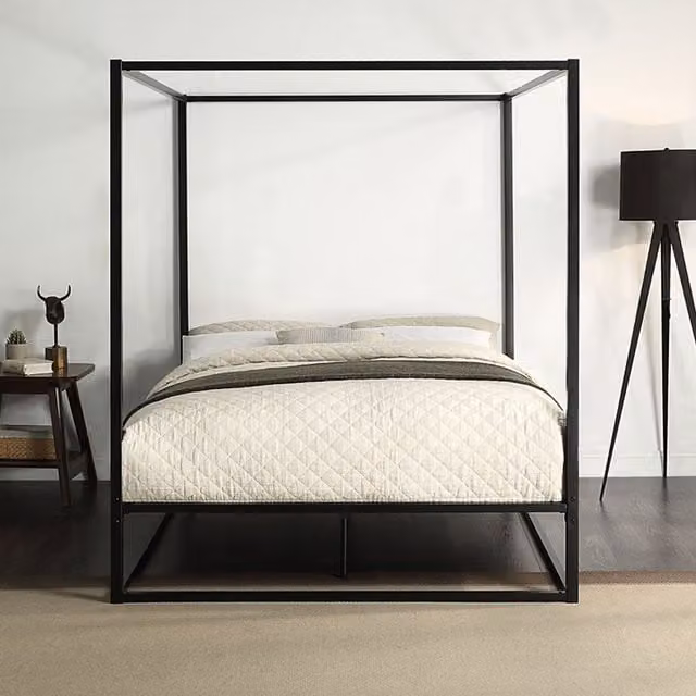SlumberWorx Modern Geometric Metal Canopy Bed Frame in Black or White